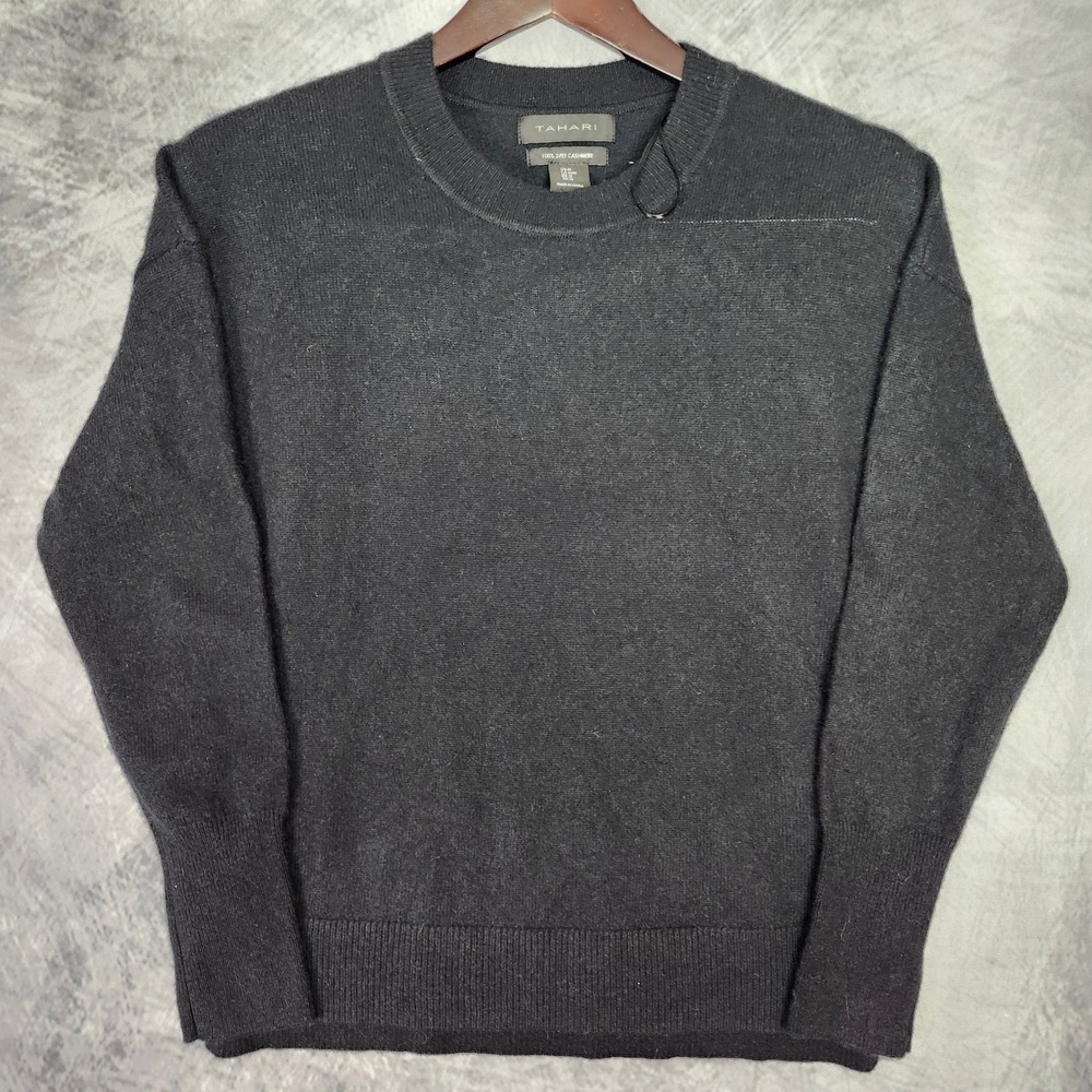 100% 2-Ply Cashmere Sweater Womens M Black Crewneck Capsule Quiet Luxury